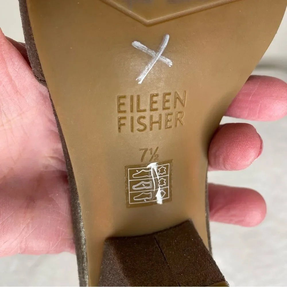 Eileen Fisher Heels Metallic Leather Ankle Strap Zip Back Pumps Gold Size 7.5